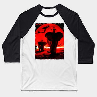 Elephant Under the Red Moon Baseball T-Shirt